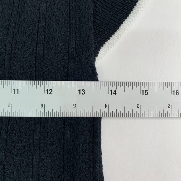 Hope & Henry L NEW Women Flutter Sleeve Sweater Top Black Pointelle - Picture 7 of 9